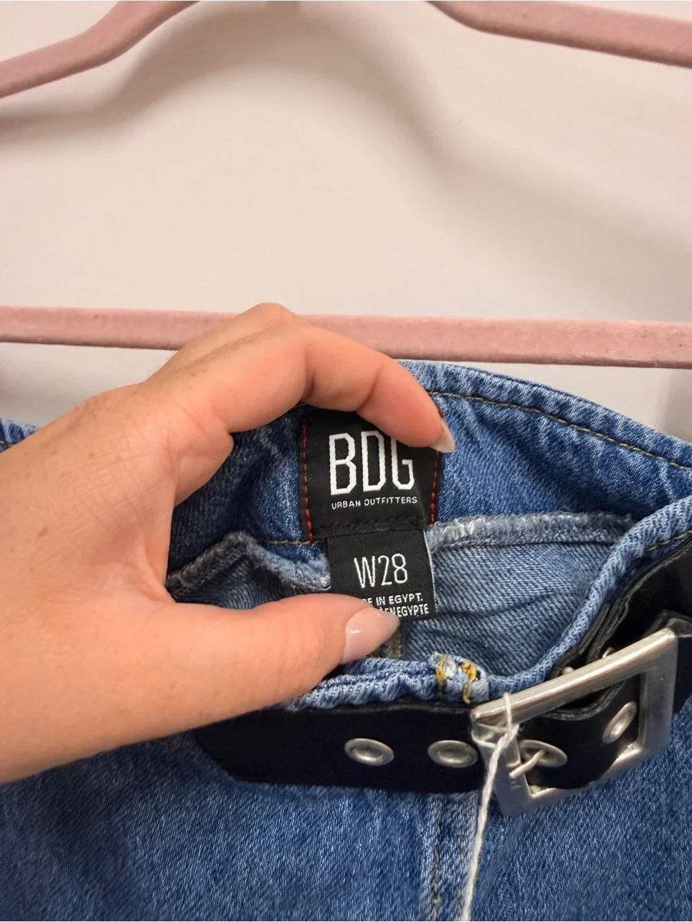 BDG Blue Denim Mini Skort with Black Belt